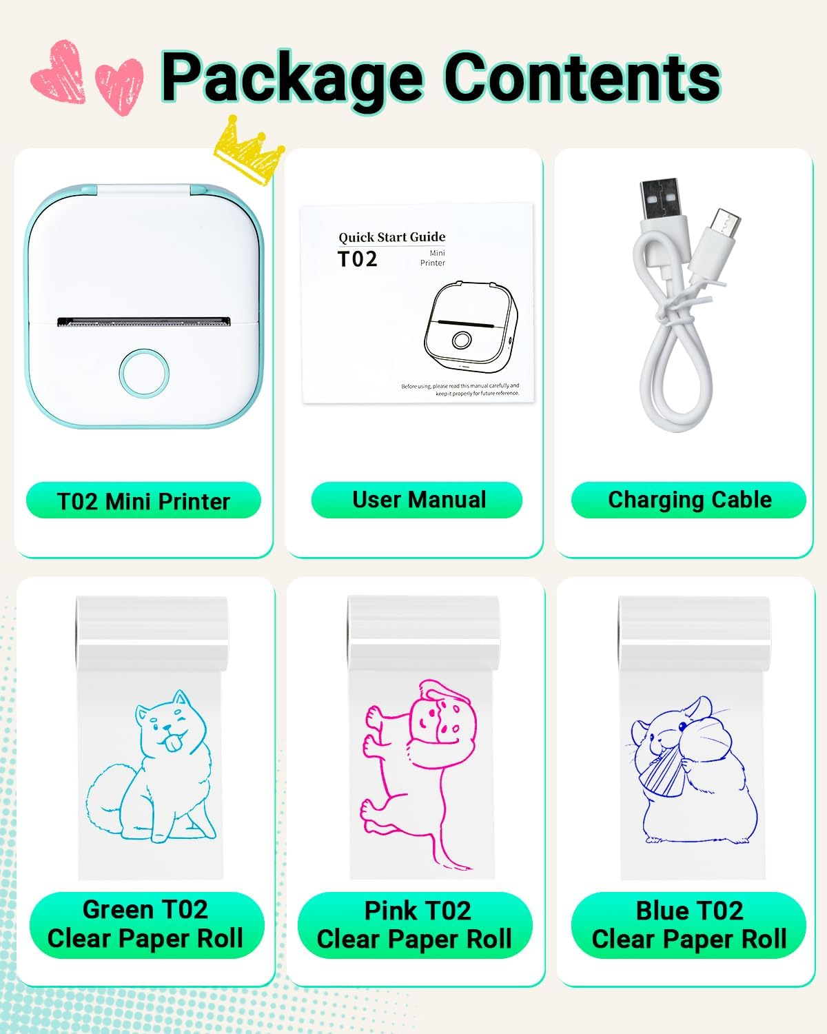 Print Pods Mini Printer - Memoking T02 Sticker Printer Portable Thermal Printer Inkless Printer Sticker Maker Machine Pocket Printer Phone Printer for Study Graphic, Anatomical Diagram, Photo, Green image number 6