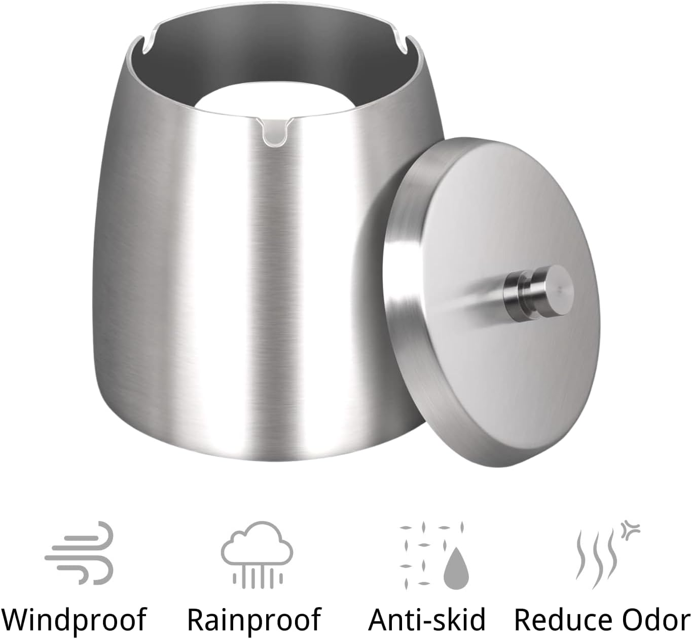 Ash Tray, Large Outdoor Ashtray with Lid, Ashtray for outside Patio, Stainless Steel Windproof Smokeless Ash Tray for Balcony, Ashtrays for Smokers, Cigar, Home Office Decoration image number 3