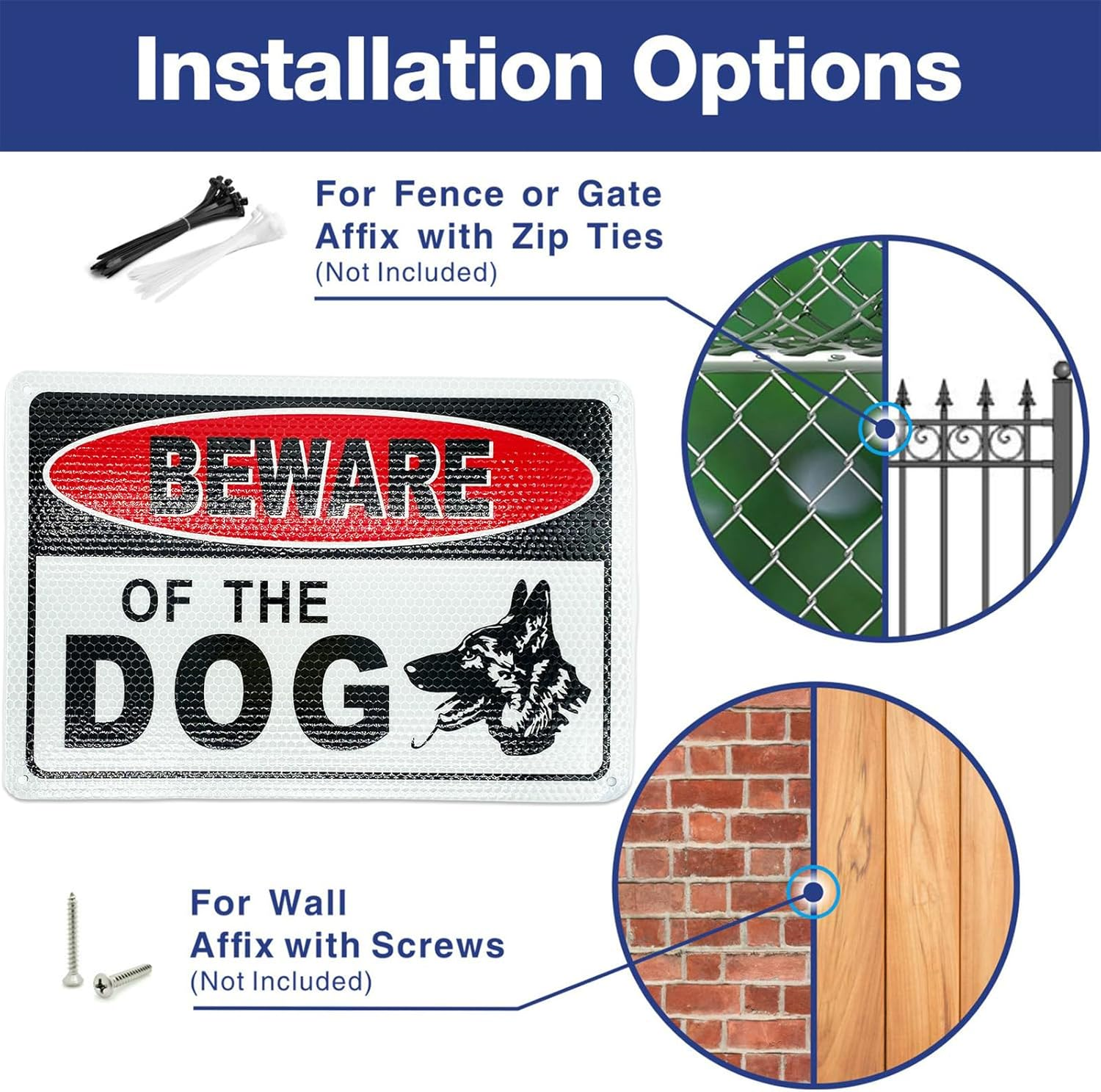 Beware of Dog Sign, Dog Warning Sign, UV Protected and Weatherproof, Indoor or Outdoor Use, Reflective Aluminum, 2 Pack image number 6