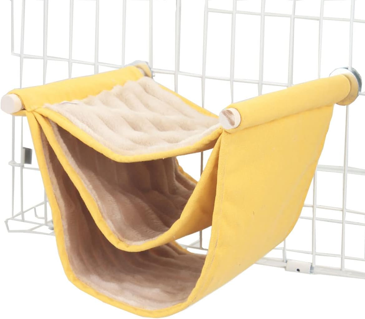 Emours Small Animal Hammock Hamster Parakeets Bed Bird Nest Cage Corner Hideout Triple Play Platform for Parrots Rat Sugar Glider with Warm Fleece (Three Layer)