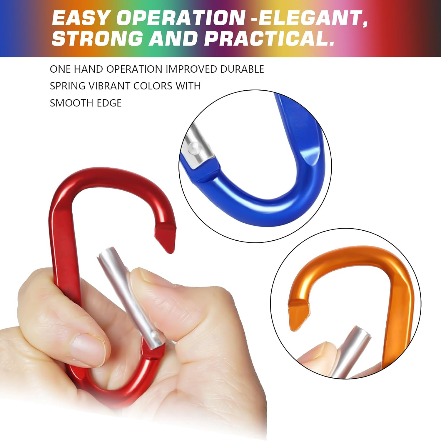 12PCS Carabiner Keychain Clip - 3" Aluminum Carabeaner Key Clip,D Ring Shape Caribeener Hook Buckle,Spring Snap Key Chain Clips image number 3