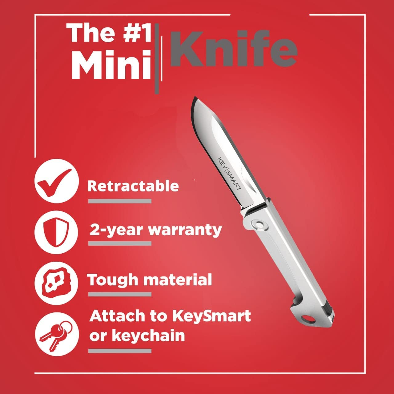 Keysmart Mini Knife - Keychain Pocket Knife, Compact Retractable Folding Safe Box Cutter with Stainless Steel, Add-On Accessory (Silver) image number 1