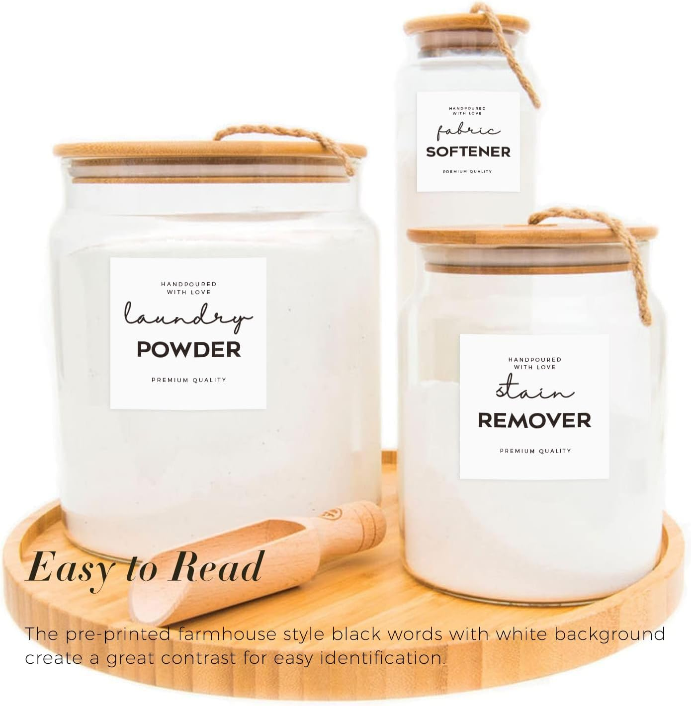 Minimalist Laundry Room Labels Set, V2Croft 48 White Matte Stickers on Clear Canisters, Home Organization Stickers for Cabinet & Drawer, Laundry Room, Linens & Cleaning Supplies(Water Resistant) image number 1