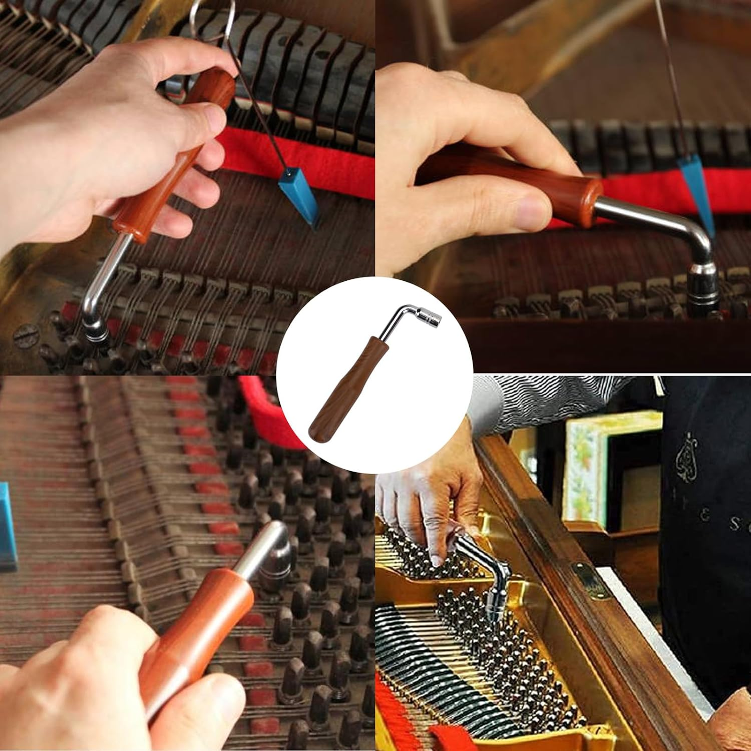 Piano Tuning Tool, 8Pcs Professional Piano Tuning Kit - Tunning Wrench Hammer Tools Accessories DIY Piano Fixing Set, Rubber Mute Felt Temperament Strip for Beginners and Professionals Tuner image number 5