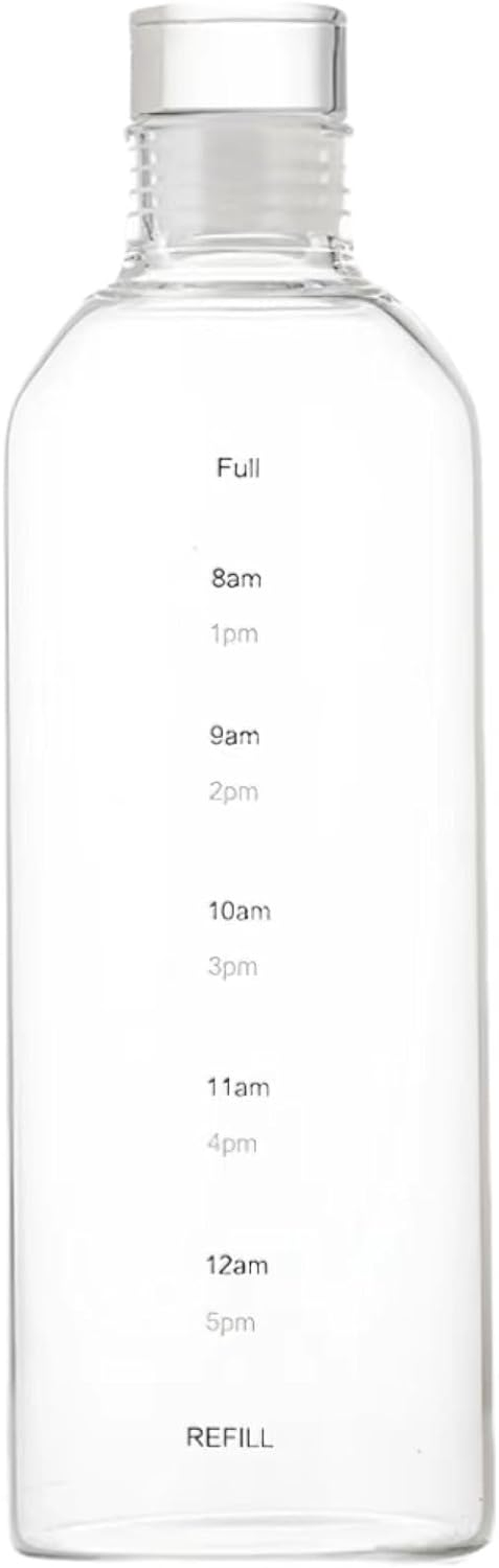 HENGFEI Borosilicate Glass Drink Bottle 1L, Clear Glass Water Bottle with Time Markings and Travel Sleeve, Glass Lid. (1 Litre Transparent)