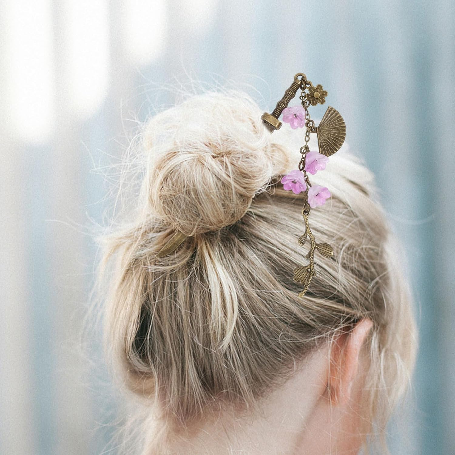 CHGCRAFT Pack of 2 Japanese Hair Sticks Alloy Hairstyle Sticks Hair Sticks for Women Alloy Hair Pins with Tassel Hairstyle Accessories image number 6