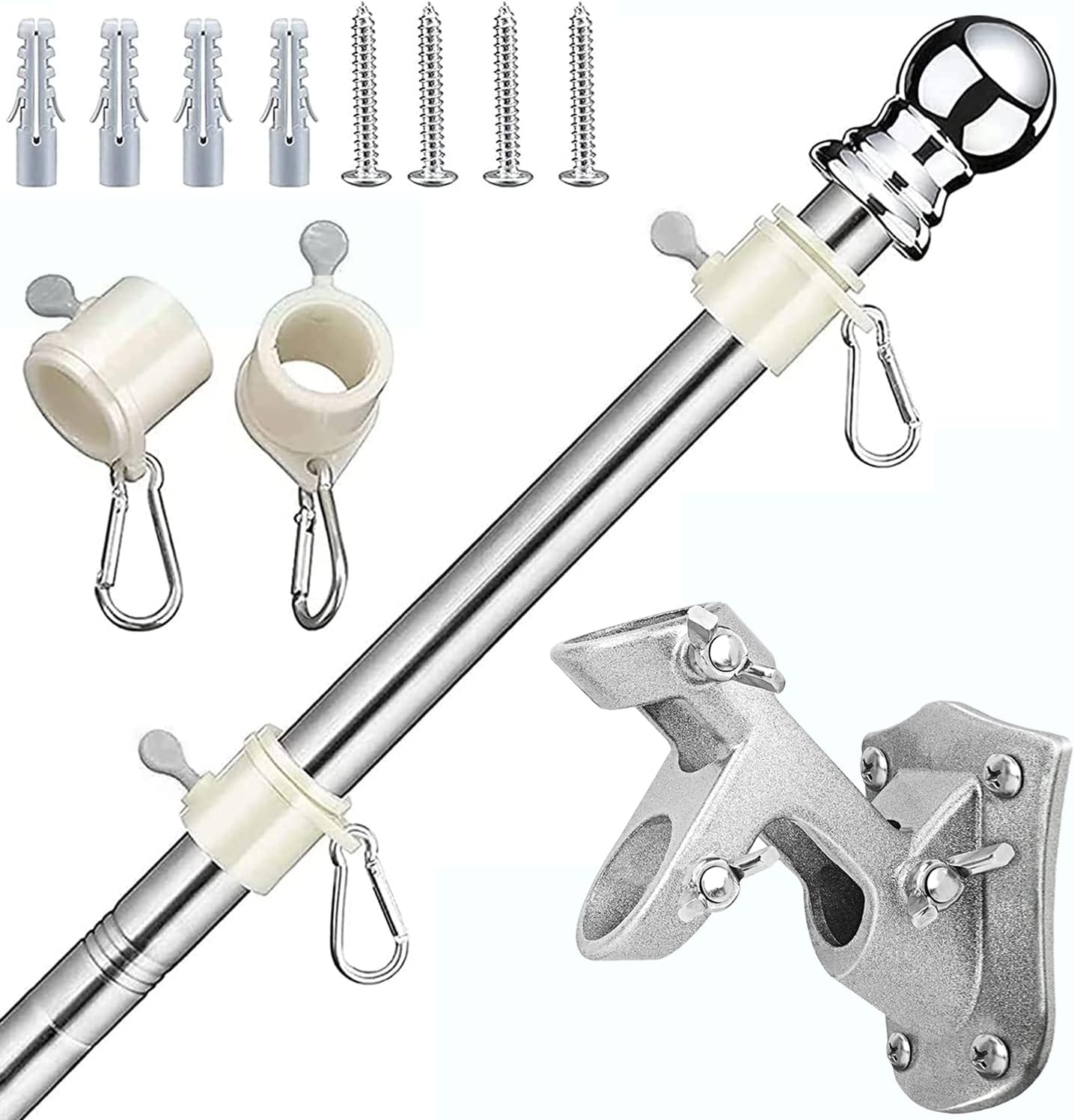 Yotsuba 6 FT Telescoping Flagpole Kit Holder Set- Adjustable Aluminum Flag Pole for Yard, Garden, Wall, Truck | Easy Install, Rust-Resistant, Includes Holder & Hardware