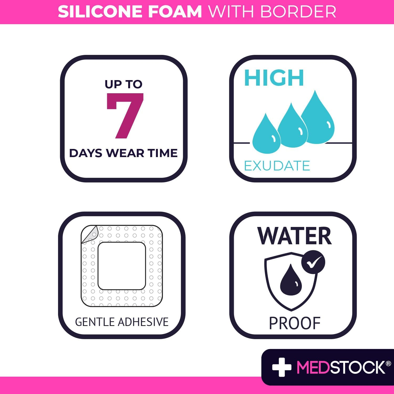 MEDSTOCK Silicone Foam Sacrum Dressing with Border, 18CM X 18CM, 5 Count, Sacral Wound Care Dressing, 5 Layer Shield, Cushioned, Conforms to Delicate Sacral Area, Easy Removal and Reapplication image number 2