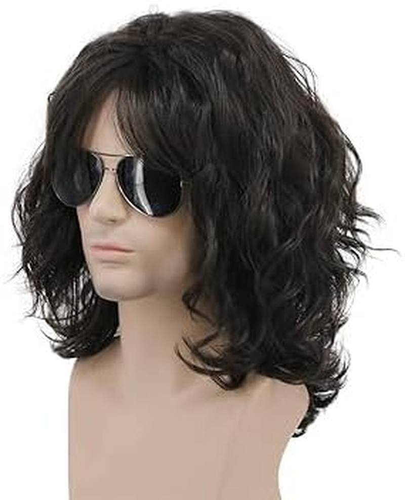 California 70S 80S Rocker Wig Men Women Long Curly Dark Brown Halloween Costume Anime Wig,1Piece image number 3
