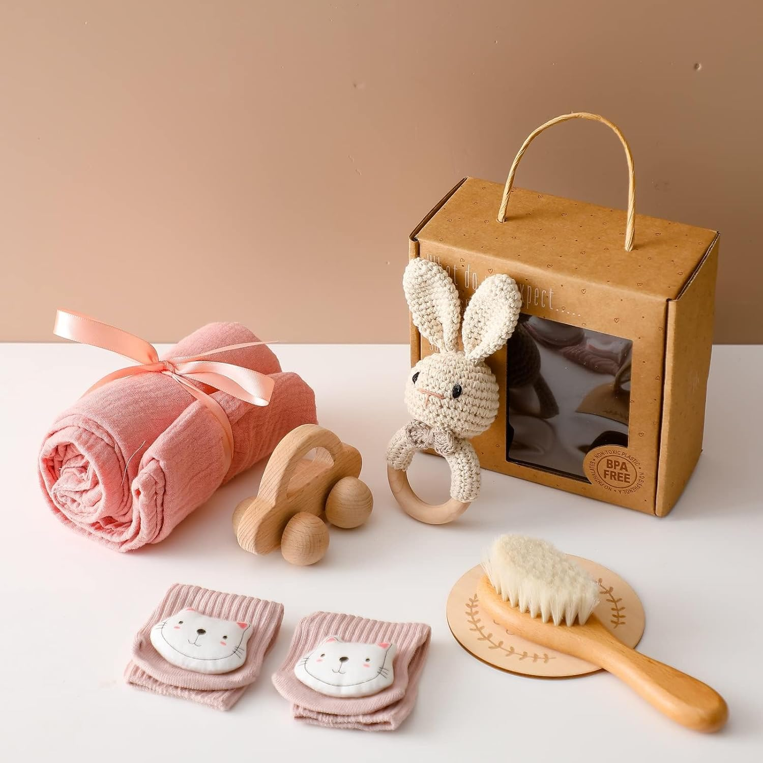 Baby Gift Set for Newborn New Baby Gift Set - Newborn Infant Essentials Kids Bath Set with Babies Blanket Rattle - New Born Girls Gift & Boy Gifts for Infant Shower(Elephant)