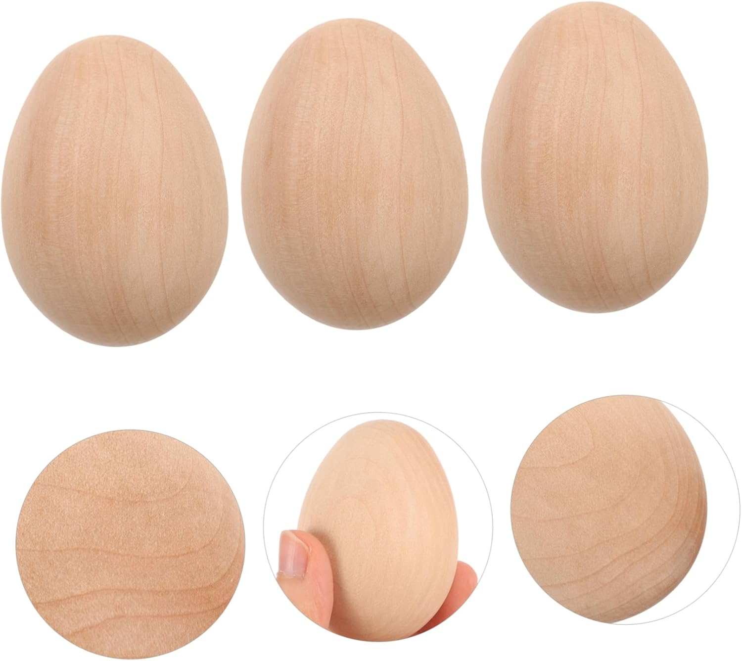 Kisangel 6Pcs Unfinished Wood Eggs for Crafts Fake Chicken Eggs for Easter Decorating with Smooth Surfaces for Painting and Home Decor Safe and Sturdy Art Supplies image number 4