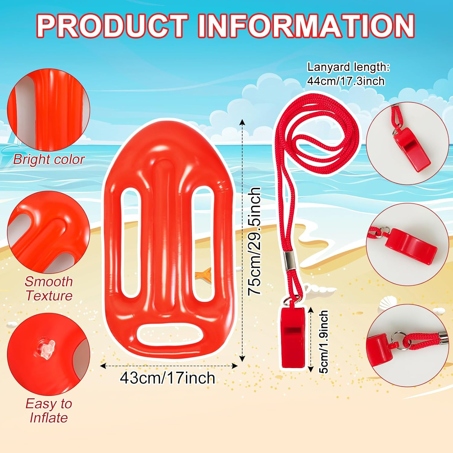 5Pcs Life Guard Accessories Kit Include Inflatable Float Prop Bucket Hat Adjustable Fanny Pack Whistle Sunglasses Lifeguard Fancy Dress Costume for Adults Women Men Halloween Cosplay Party