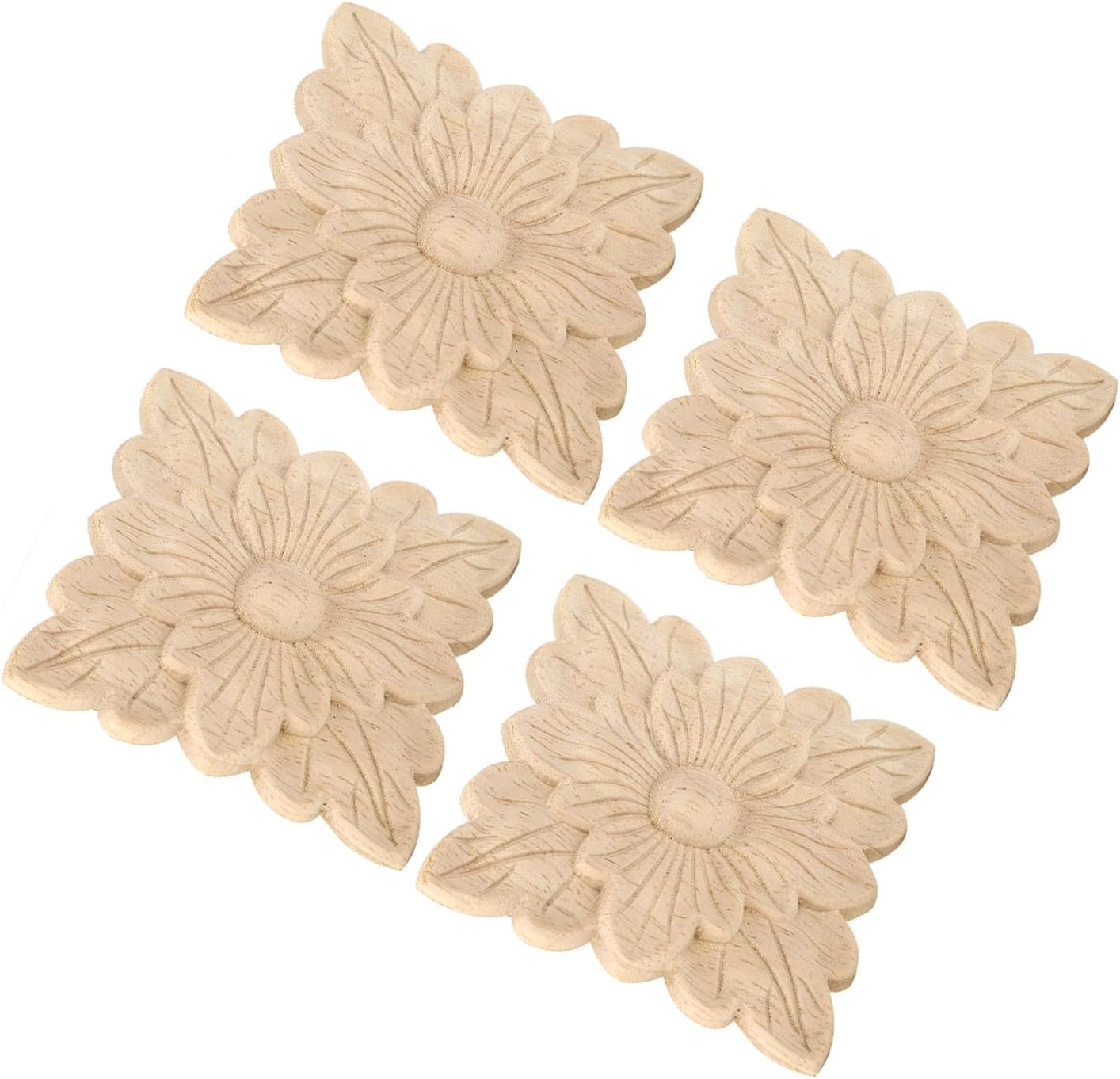 Wooden Carved Floral Appliques, 4 Pieces, Decorative Furniture and Door Accessories image number 3