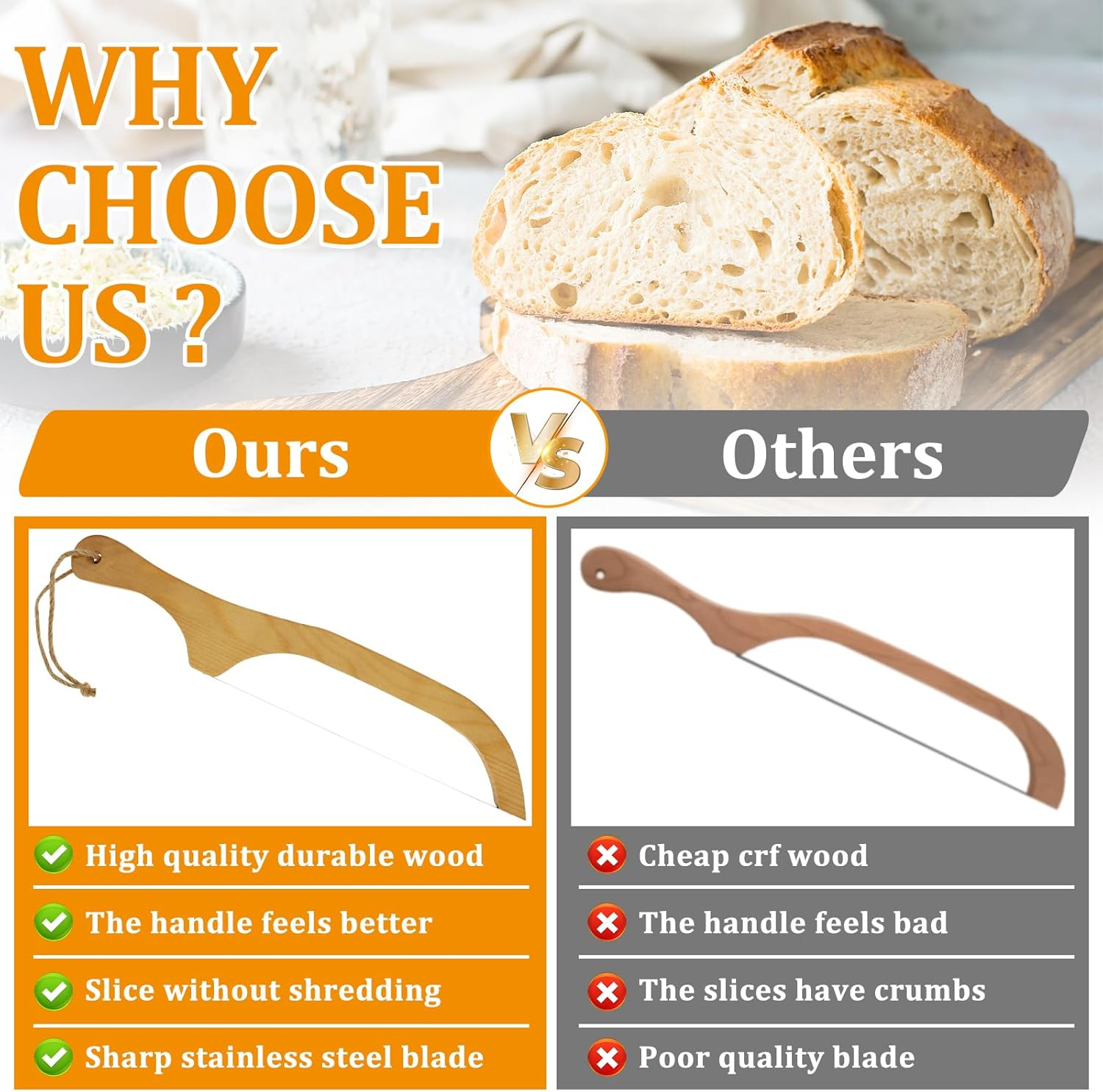 Serrated Bread Bow Knife with 2 Spare Blades,Stainless Steel Bread Cutting Tool,15.7In Fiddle Bow Handle Design Bread Slicer,Sourdough Slicer Knife for Sourdough Loaf Baguettes Bagels image number 3