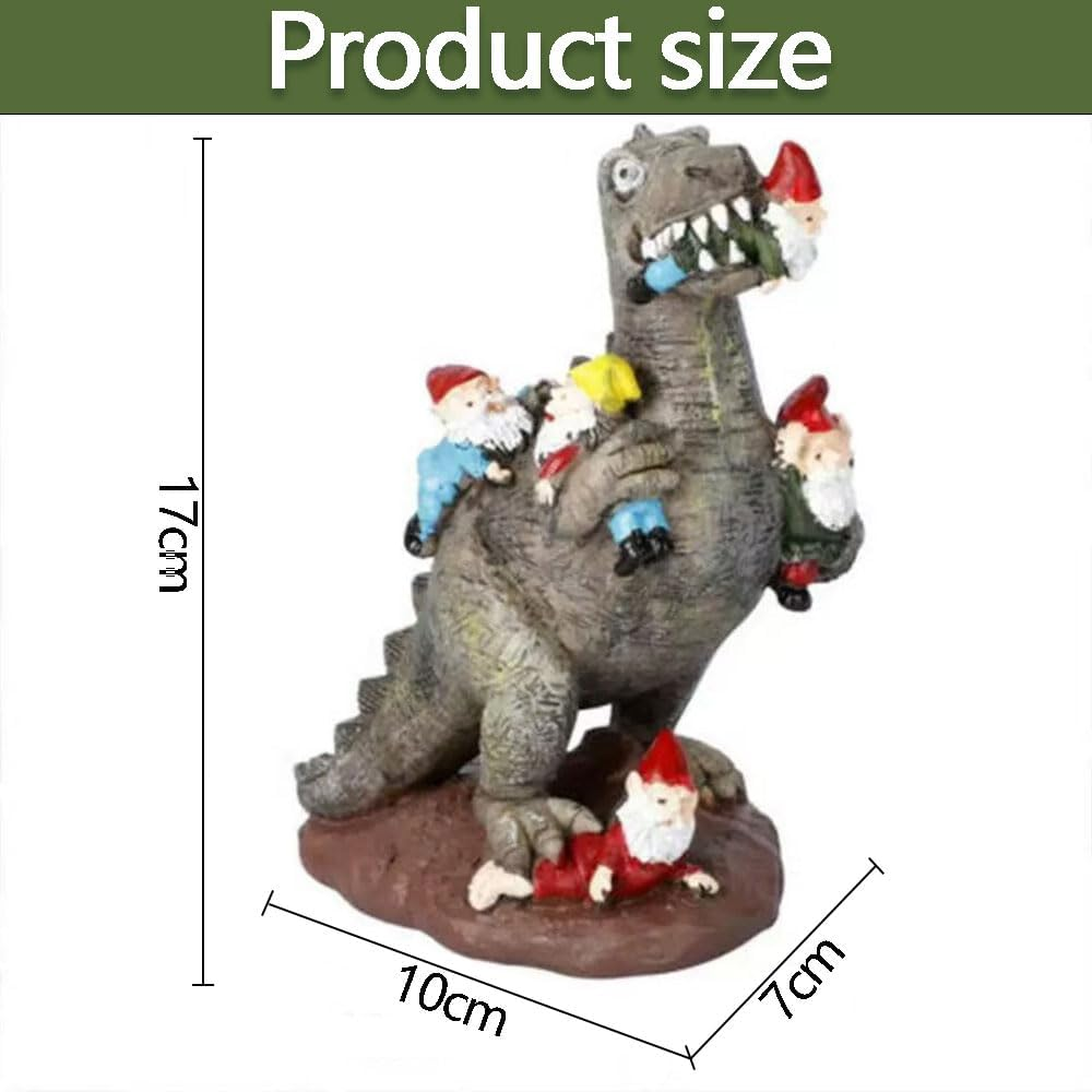Funny Dinosaur Eating Gnomes Garden Statue &ndash; Outdoor Yard Gnome Decor, Lawn Ornament & Idea image number 5