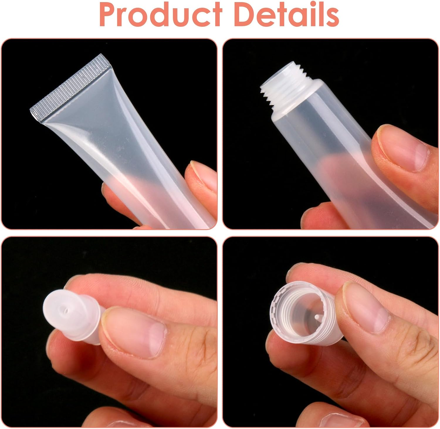 Ozessence 15 Pack Refillable Lip Gloss Tubes, 5G/10G/15G Mini Travel Lip Balm Containers, Bonus Labels Leakproof Portable Toiletry Jars for Creams, Lotions & Cosmetics