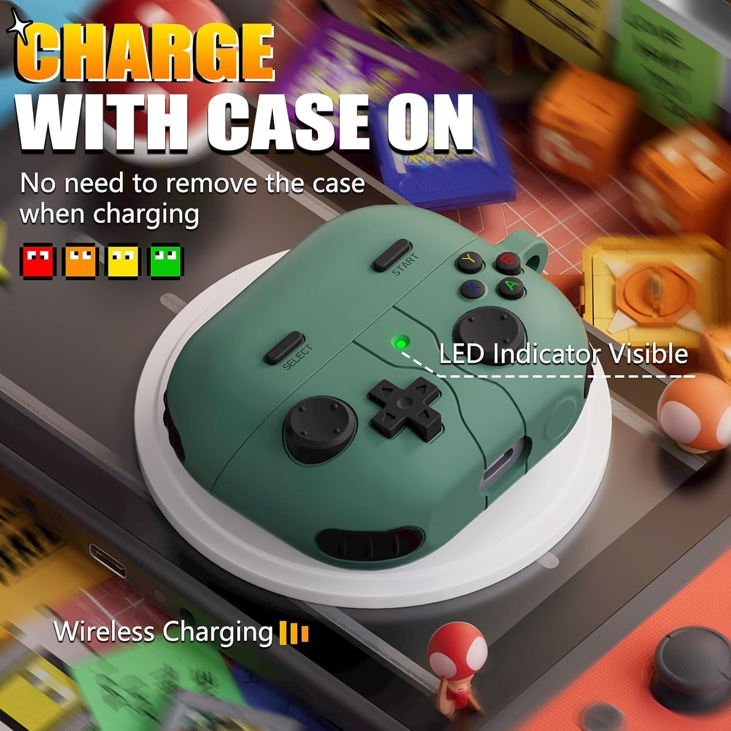 Game Case Compatible with Samsung Galaxy Buds 3 Case & Galaxy Buds 3 Pro Case,With 3D Decompression Button,Soft Silicone Classic Game Player Design Case Cover Green image number 4