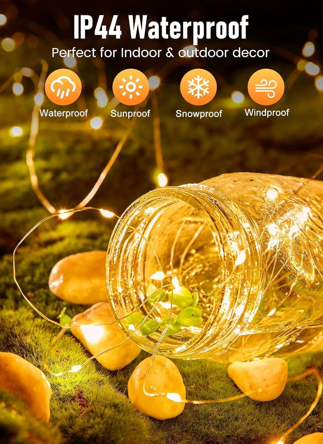 Fairy String Lights, 33Ft 100 LED Battery Operated Fairy Lights Copper Wire Twinkle Lights Mason Jar Lights, Waterproof Starry Firefly Lights for Party Wedding Christmas Decor - Battery Operated String Light image number 2