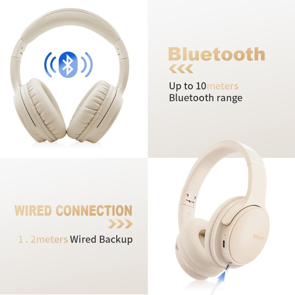 Slub Wireless Headset over Ear, Foldable Bluetooth Headset, HD Stereo Sound, Built-In HD Microphone, 30 Hours Playtime, Suitable for Mobile Phone, Computer, TV, Games, Outdoor, Office (Khaki) image number 1