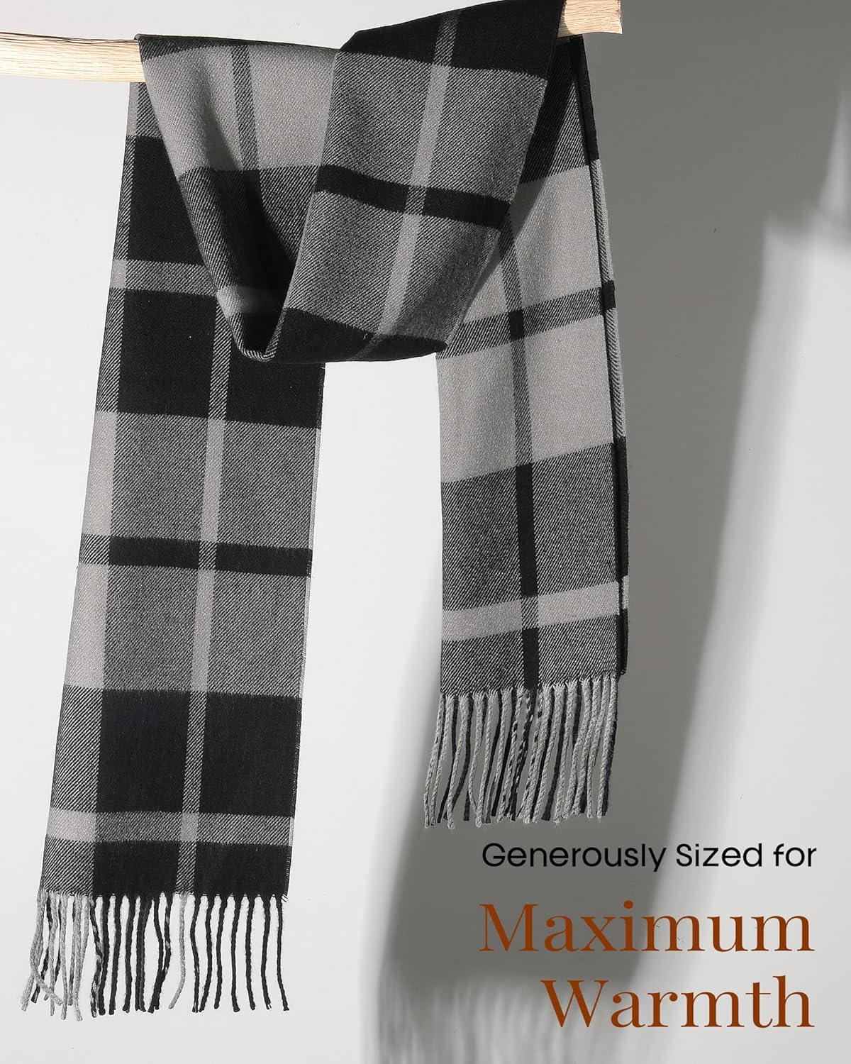 FURTALK Winter Scarf for Men Long Soft Warm Scarves Plaid Tassel Scarf for Men image number 4