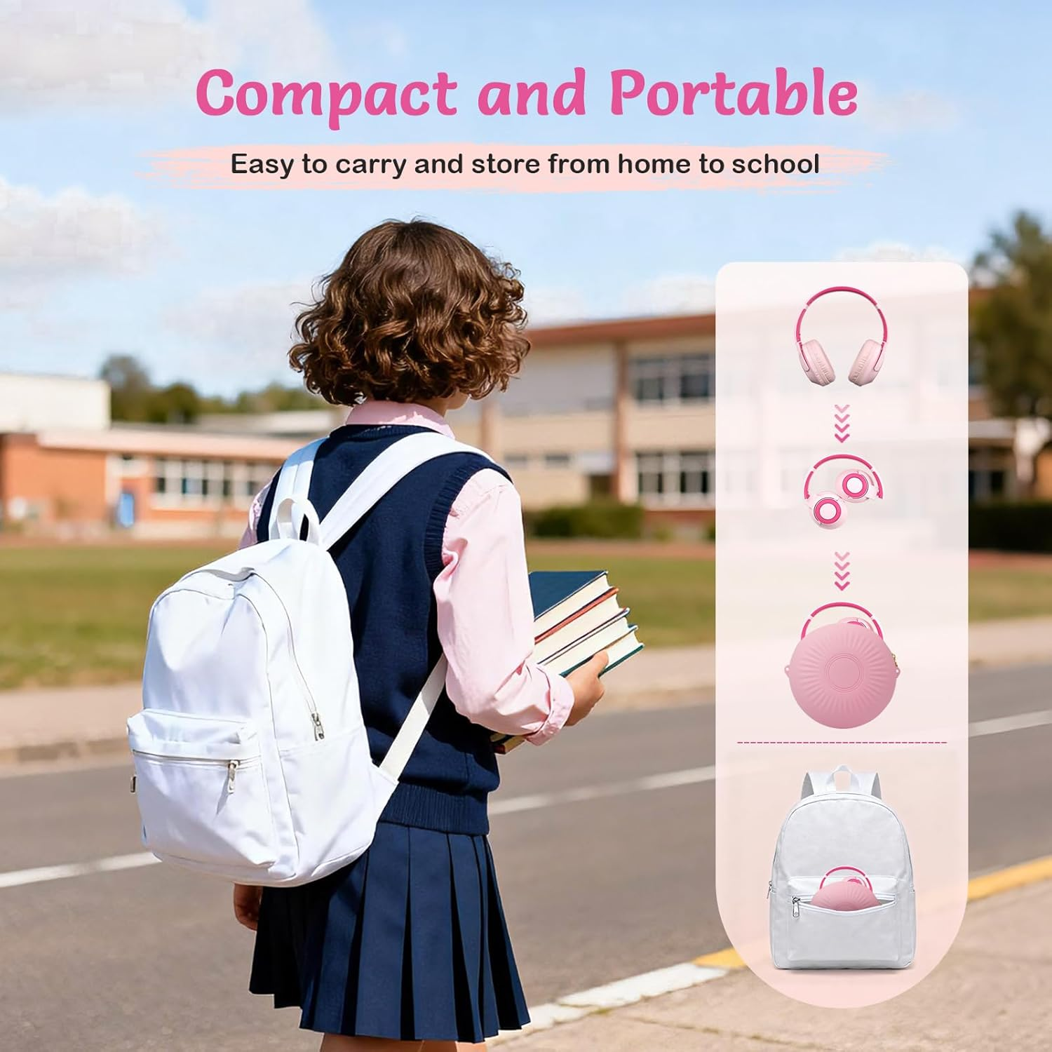 TONOSHARK Kids Headphones Wireless Lightweight, Active Noise Cancelling Headphones for Kids, 60H Playtime, Bluetooth Over-Ear Headset for Home/School/Travel - Includes Portable Case (Pink) image number 6
