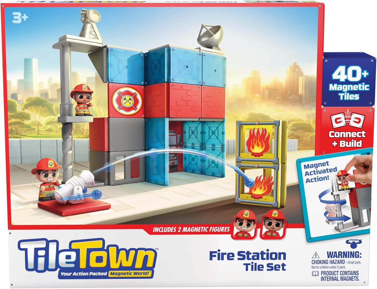 TILE TOWN Fire House Magnetic Tiles Construction Building Playset + Figures, Kids 3-5+, New Action Tiles for Action Play, Realistic Builds, STEM Creative Toy, Great for Boys & Girls image number 6