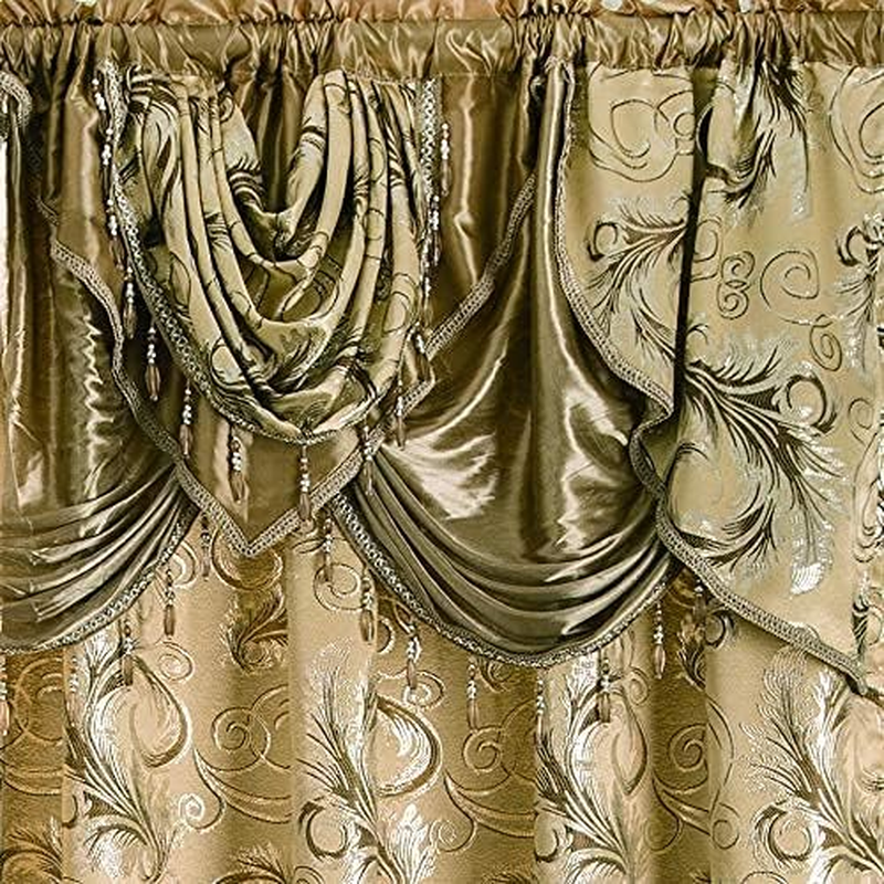 Golden Linen Jana Collection 2Pc Curtain Set with Attached Valance and Backing 55"X84" Each, Polyester & Polyester Blend, Taupe, 2 Panels of 55" X 84" Each image number 3