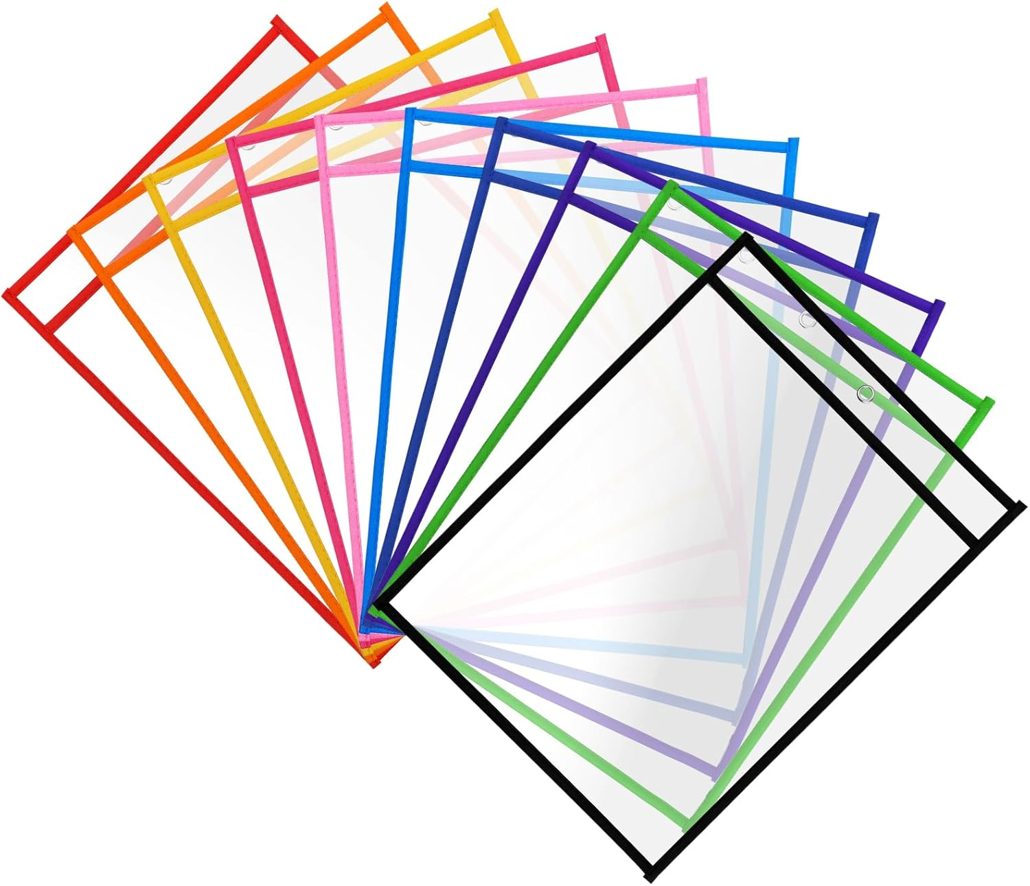 10 Pcs Reusable Dry Erase Pocket Folders 10 Colors, Plastic Paper Holders Sheet Protector, A4 Clear Dry Erase Sleeves, Write and Wipe Clean Pouches Pockets for School Work Use Supplies image number 1