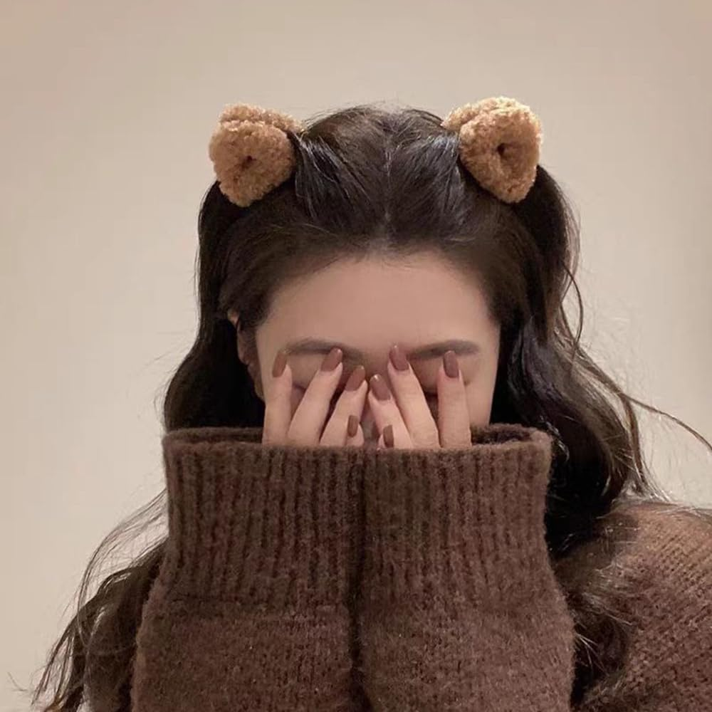4Pcs Cute Plush Cat Ears Shape Hair Claw Clips Winter Plush Hair Clips Soft Non Slip Claw Clips Small Bangs Barrettes Beige Brown Hair Clip Fashion Fuzzy Claw Clip Hair Accessories for Women and Girls image number 3