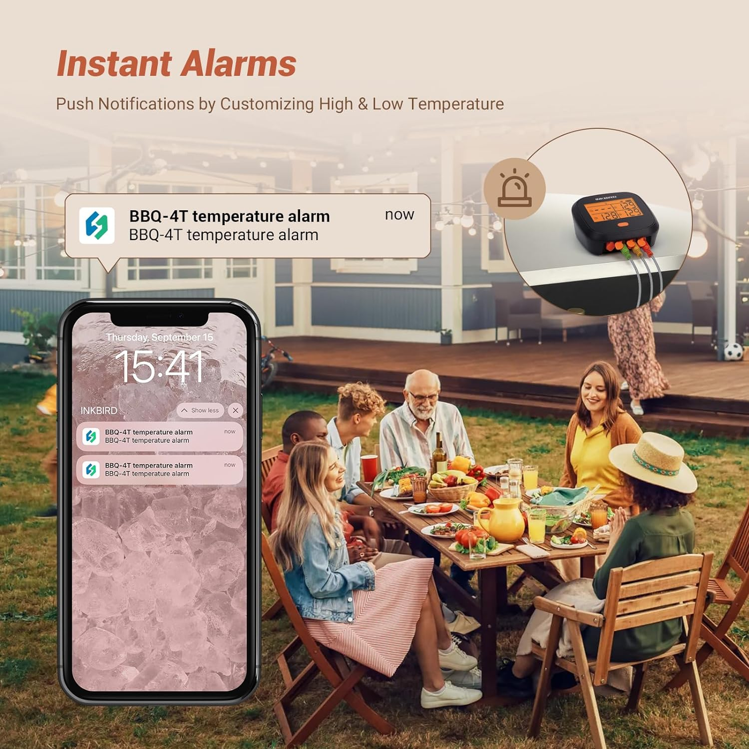 Inkbird Wifi Grill Thermometer IBBQ-4T, Rechargeable Wireless BBQ Thermometer with 4 Probes, Calibration, Timer, High and Low Alarm, Digital Meat Thermometer for Smoker, Oven, Kitchen, Drum image number 4