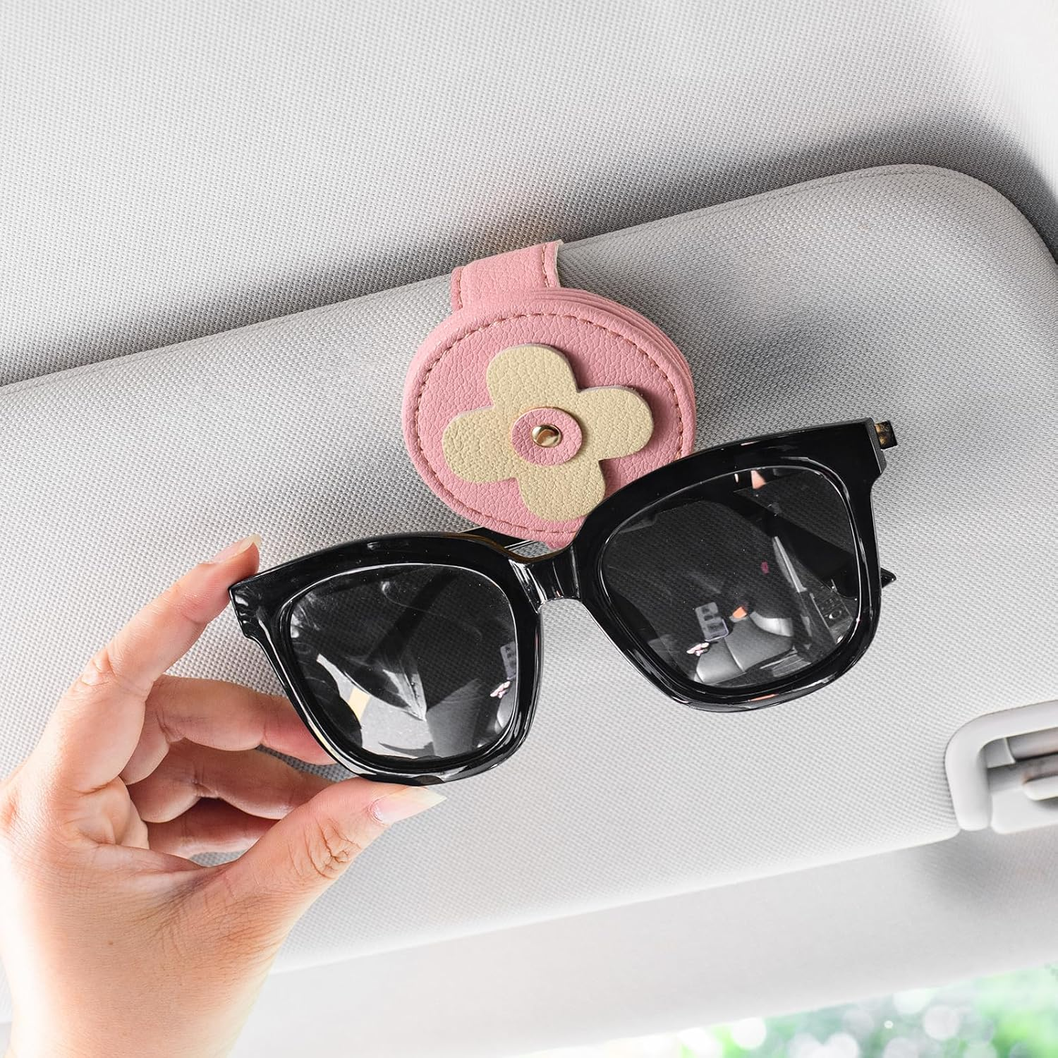 Magnetic Sunglass Holder for Car Visor Clip 2 PCS, Leather Car Glasses Holder, Visor Accessories Eyeglasses Holder Glasses Storage Case (19-Pink) image number 5