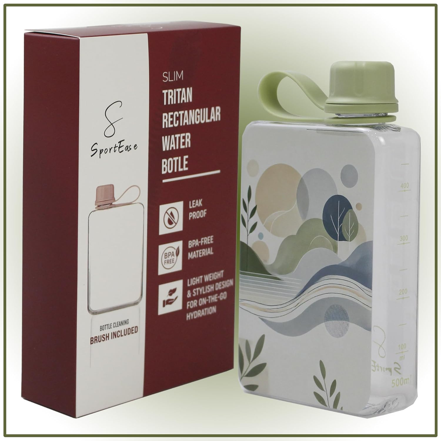 Flat Water Bottle 500Ml &ndash; Bpa-Free, Eco-Friendly, Leak-Proof, with Cleaning Brush, Portable Reusable Bottle with Indigenous Art, Ideal for Travel, School, Work, and All Ages (Australia Inspired)