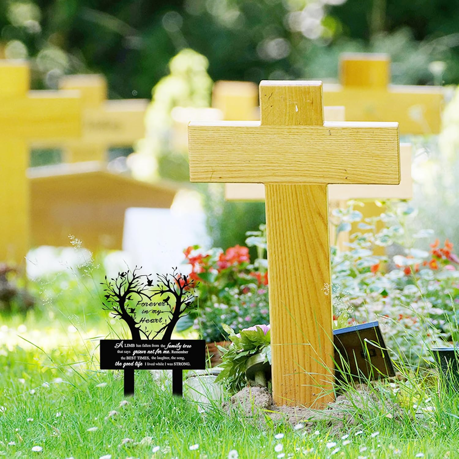 Garden Stake Graves Cemetery Decorations Metal Memorial Grave Markers Family Tree Graveyard Commemorative Plaque for Dad Mom Remembrance Plaque Stake Sympathy Graveside Decor Sign for Outdoor image number 5