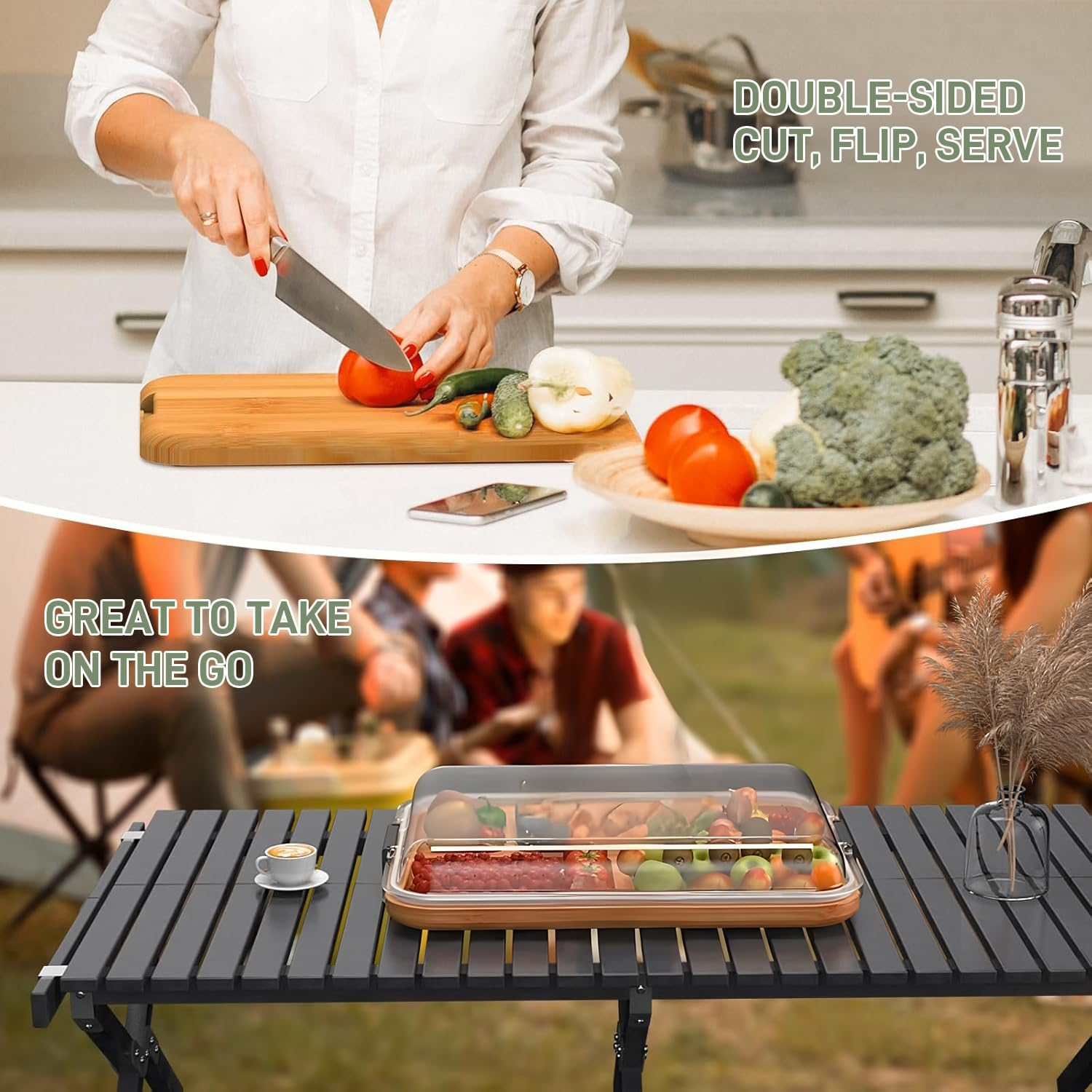 Premium Charcuterie Board - Bamboo Cheese Board, Cheese Board with Clear Locking Lid, Serving Platter Tray for Food Lovers and Parties,Elegant Fruit Tray for Housewarming, Wedding or Engagement image number 4