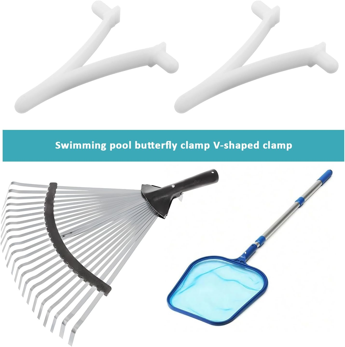 12Pcs Pool Butterfly Clip V Clip Pool Attachment Clip for Skimmer Net Leaf Rake Brush Pool Supply Vacuum Head White Resin 5.3X4Cm image number 4