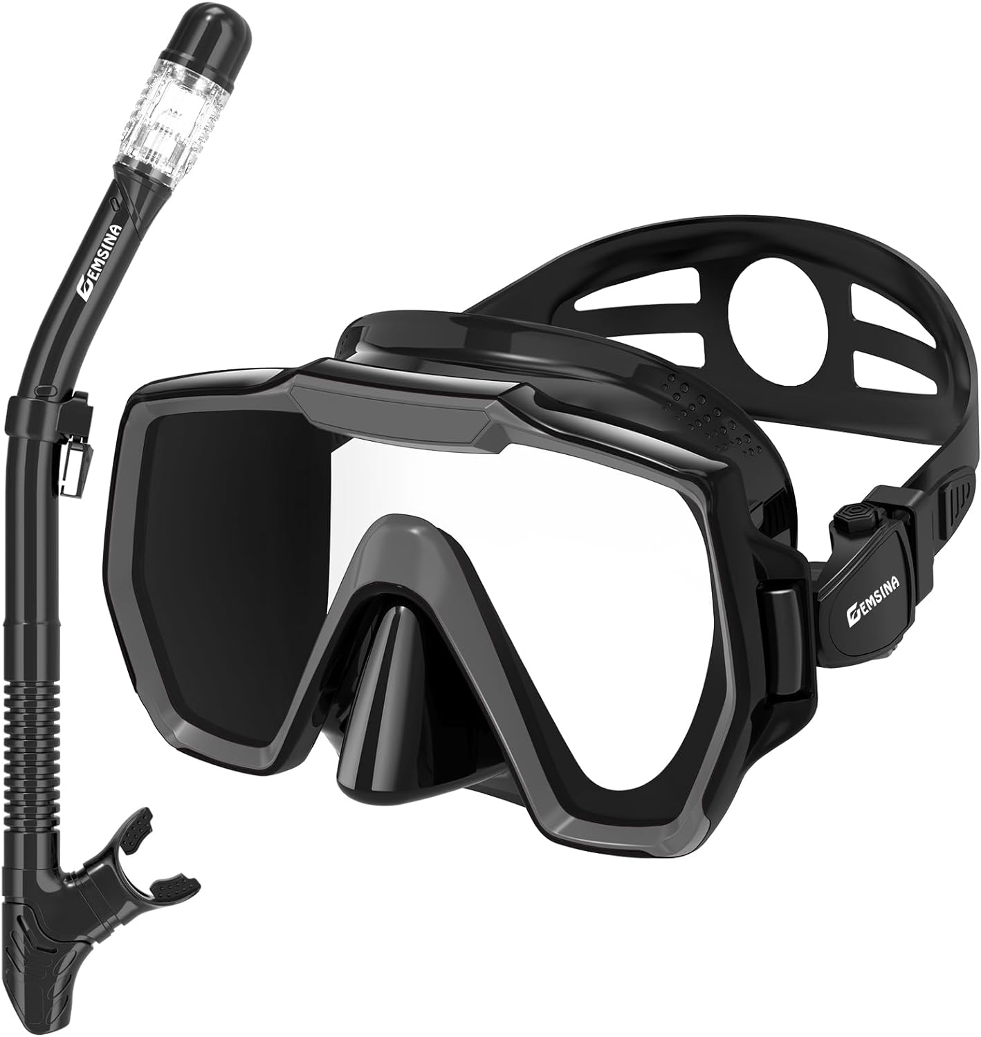 EMSINA E8 Freedom HD Dry Snorkel Set,Panoramic Wide View,Anti-Fog Scuba Diving Mask,Professional Snorkeling Gear
