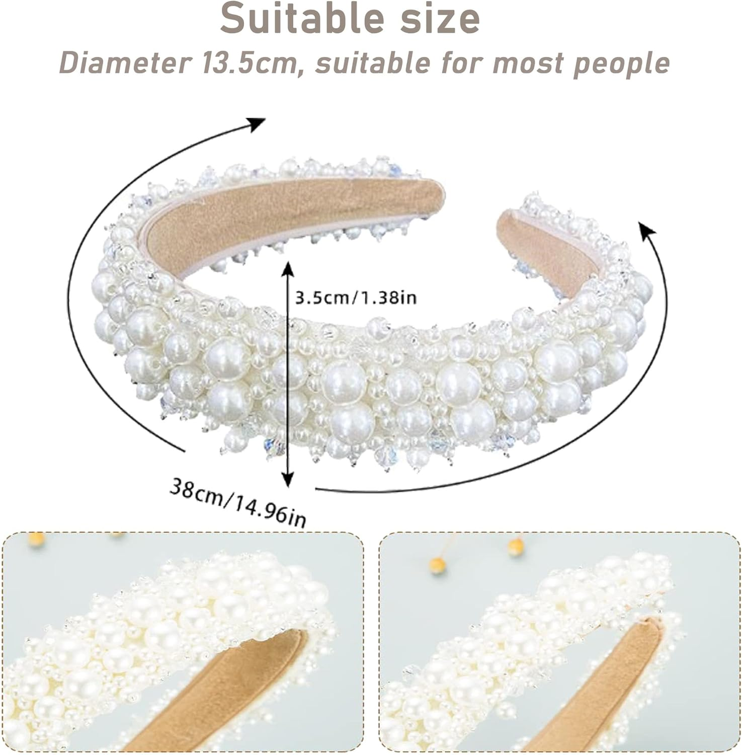 Women'S Pearl Headband, White Pearl Headband Dirndl, Wide Elegant Braided Headband Glitter, Hair Hoop Women'S Velvet Bridal Hair Bands Hair Accessories Wedding Hairstyles Accessories image number 6