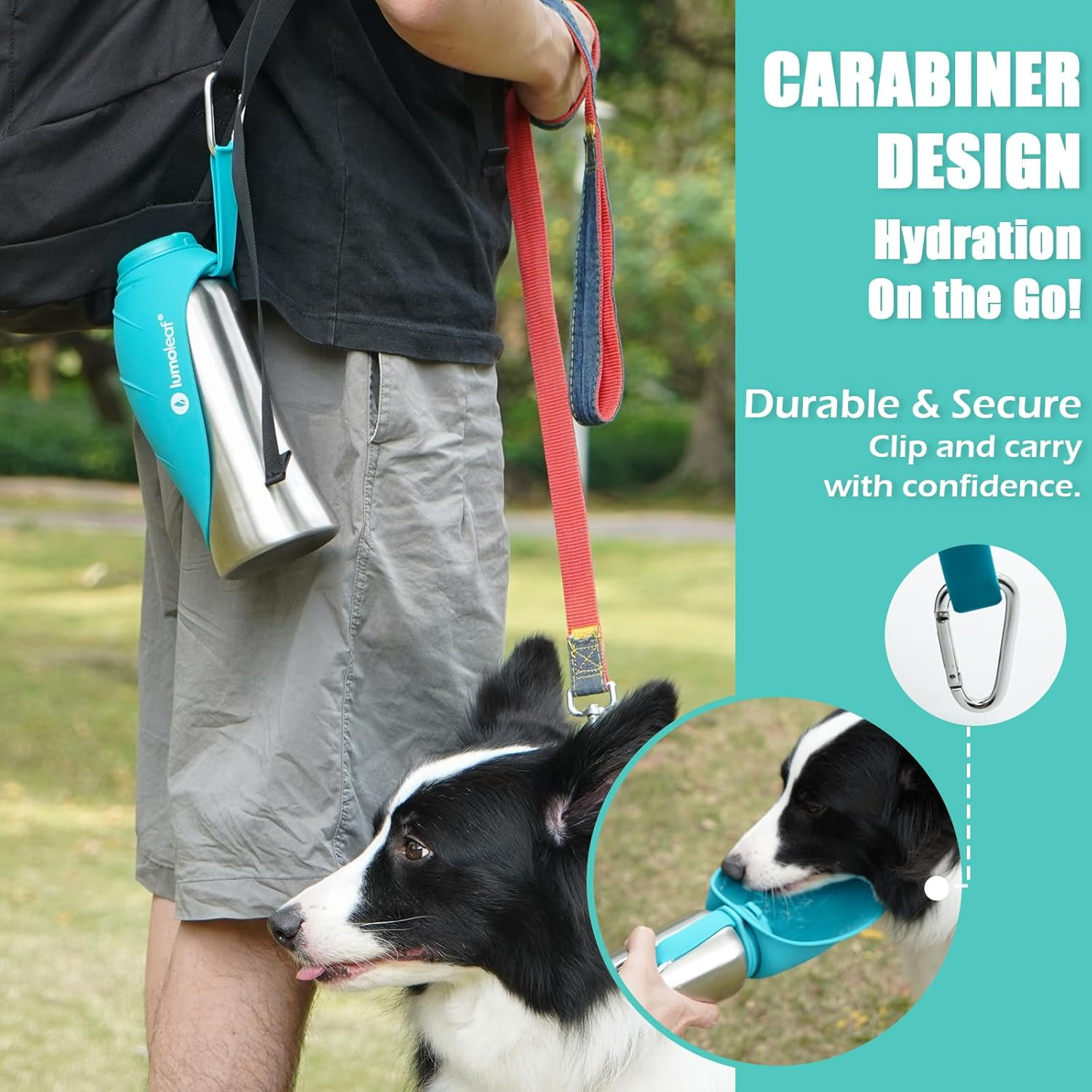 Lumoleaf Portable Dog Water Bottle 27 OZ, Stainless Steel Pet Travel Water Bottle Dispenser for Walking, Hiking and Outdoor, Portable Water Bowl for Large Dogs (Blue) image number 4