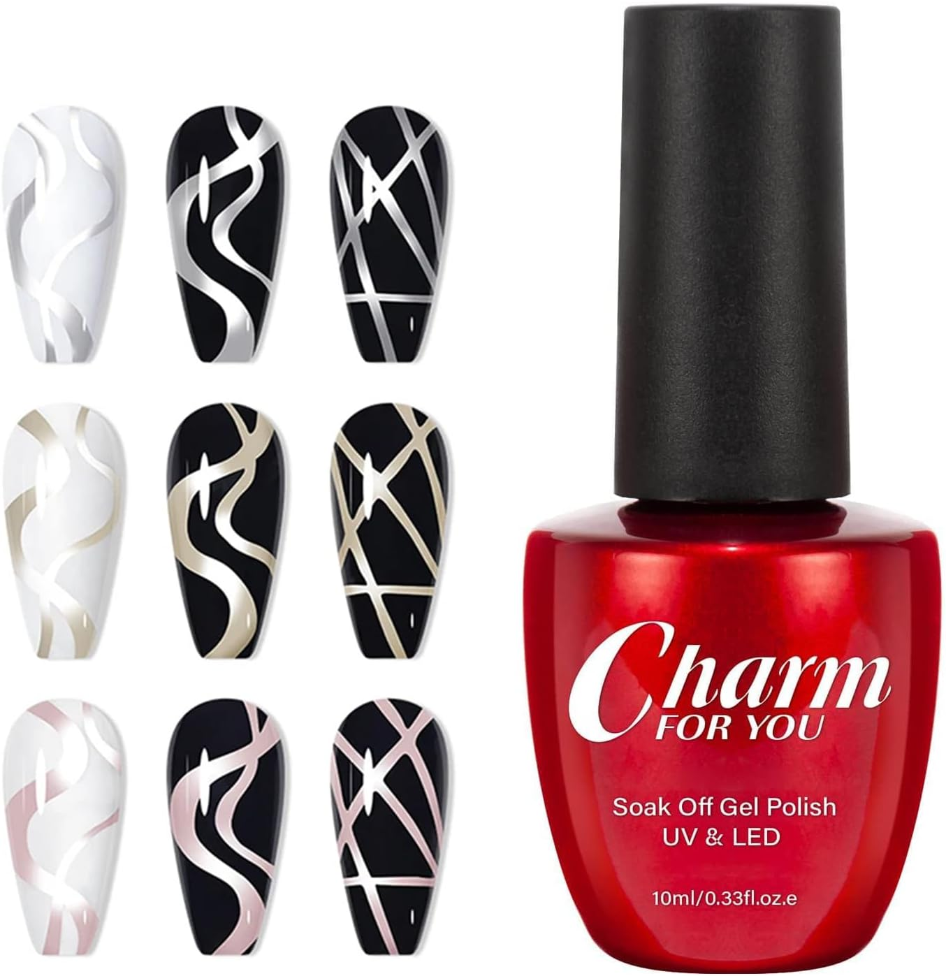 3PCS Metallic Painting Gel Liner Nail Art 3D Mirror Chrome Effect Gel Nail Polish,Gold Silver Rose Gold Metal Painted Drawing Gel Build in Thin Brush Soak off UV/LED Gel for Salon Home DIY Manicure&hellip; image number 6