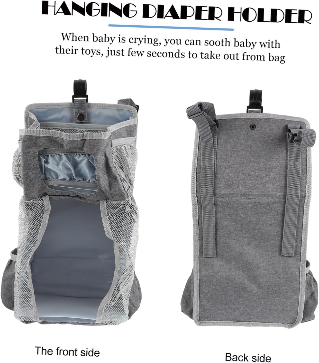 Hanging Diaper Organizer Bag for Nappy Storage Crib Pouch Grey Snowflake Material Easy Attachment to Bed for Quick Access to Essentials image number 3