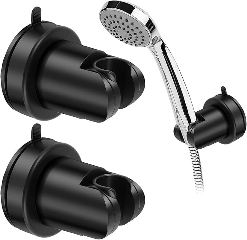 No-Drill Suction Cup Shower Head Holder, 2Pcs Wall Mount Shower Head Bracket with Vacuum Suction Cup,Vacuum Suction Cup Shower Head Holder,Black Vacuum Suction Cup Removable Shower Head Holder