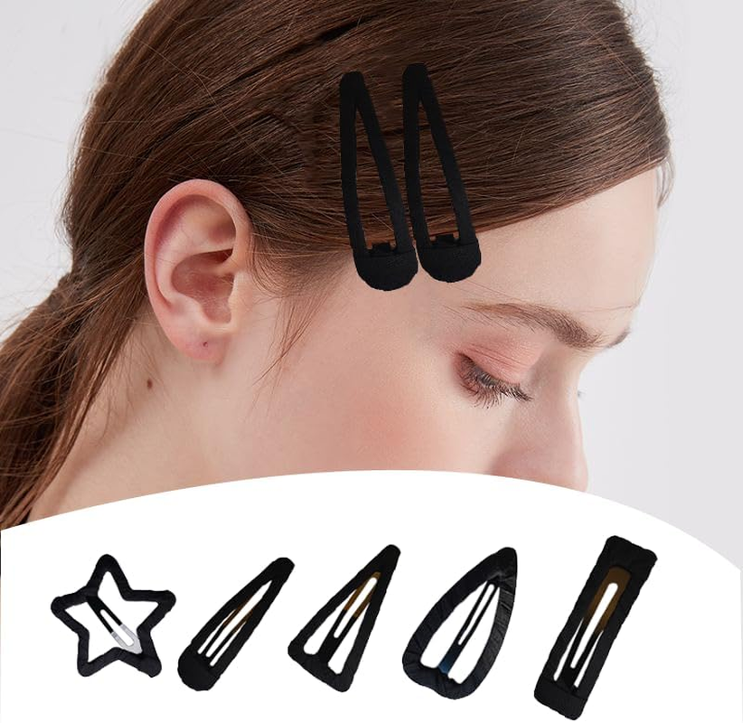 10Pcs Snap Hair Clip Women Metal Snap Hair Clips Set Black Large Medium Size Decorative Hair Clips Set for Short Long Hair Solid Color Hair Pins image number 3