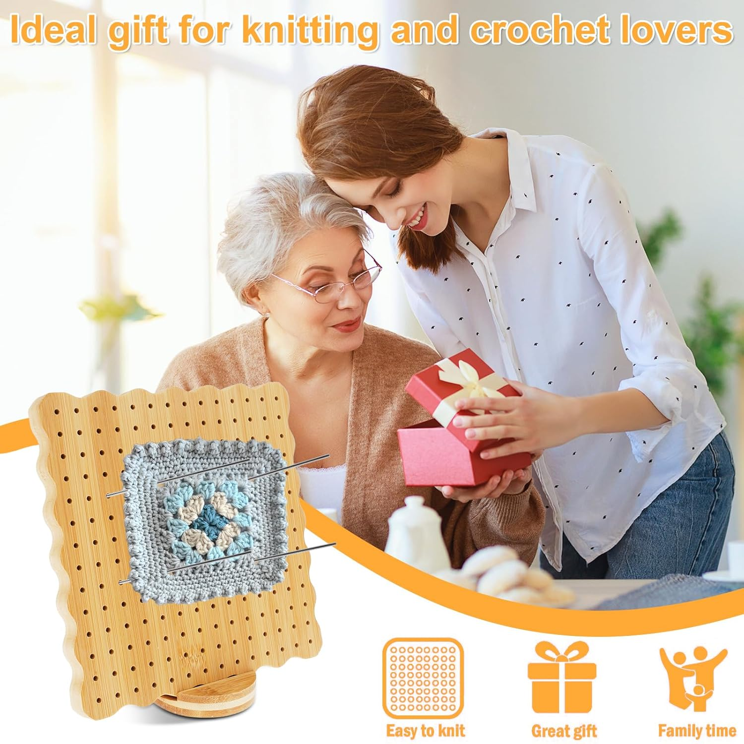 Abizarch Crochet Blocking Board with Oval Base 7.7In Granny Square Blocking Board 196 Holes Wood Blocking Board Knitting Crochet Board with 20 Steel Rod Pins 5 Needles for Knitting Crochet DIY Crafts image number 2