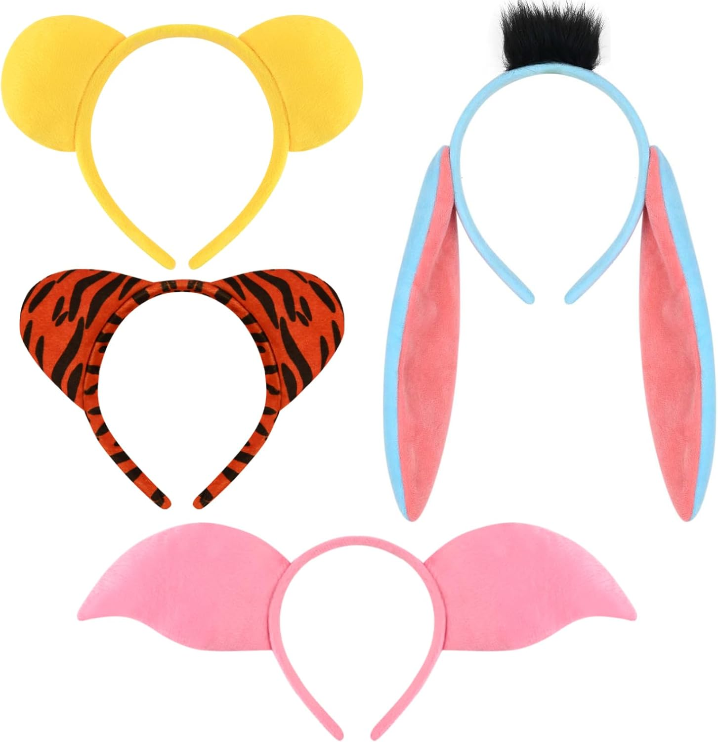Kavoc 4 Pcs Halloween Animal Costume Headbands - Tiger, Pig, Bear & Donkey for Animal Themed Party