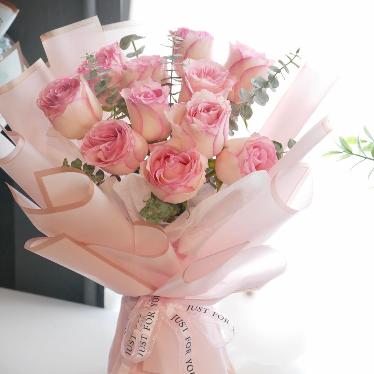 ZORRITA 20 Sheets Flower Wrapping Paper, Waterproof Bouquet Wrapping Paper with Ribbons Floral Paper for Florist Supplies, 22.8 X 22.8 Inch (Pink) image number 3