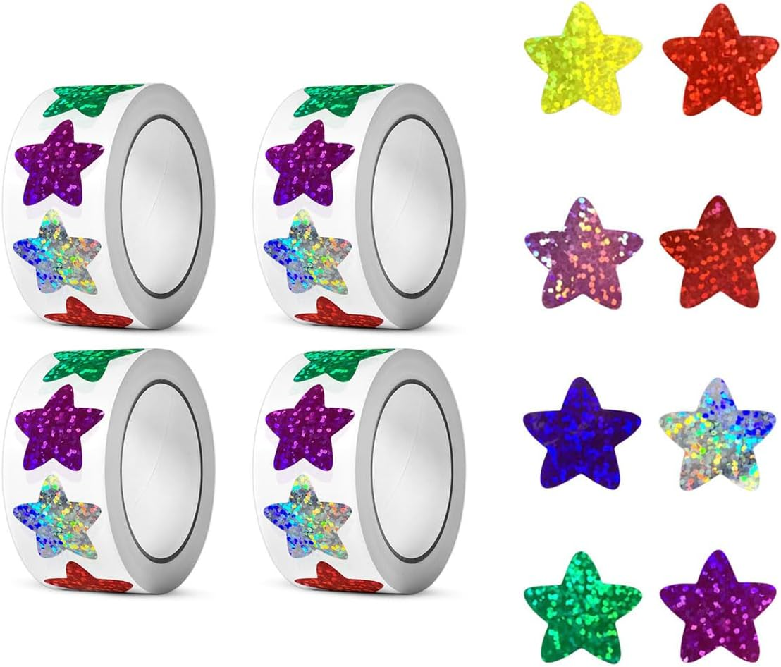 KALYRON 2000 Pcs Multicolor Star Stickers,Fun Reward Stickers for Teachers & Students,Vibrant, Durable & Easy Peel,Perfect for Classroom, Crafts, Charts & Gifts, 4 Rolls