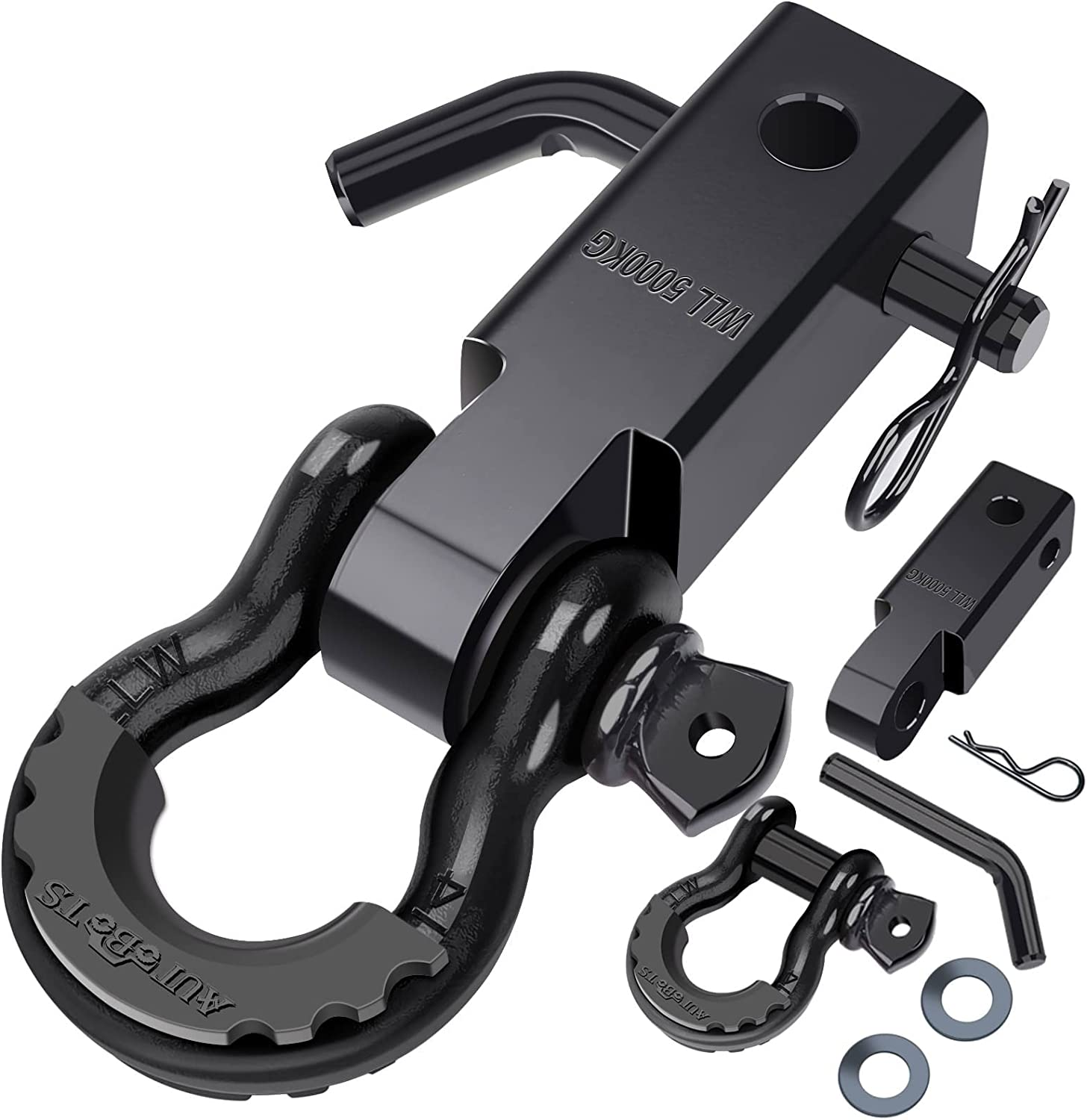 AUTOBOTS Shackle Hitch Receiver 2", 45,000 Lbs Break Strength Heavy Duty Receiver with 5/8" Screw Pin, 3/4" D Ring Shackles, Towing Accessories for Vehicle Recovery Off-Road, Red&Black