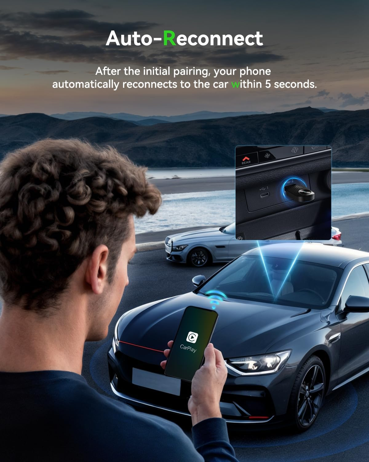 Wireless Carplay Adapter, 2 in 1 Wired Carplay/Android Auto to Wireless Dongle for Iphone & Android, USB A/C Mini Design Fast Stable Connect, Fit 98%+ Cars with Factory Wired Carplay image number 4