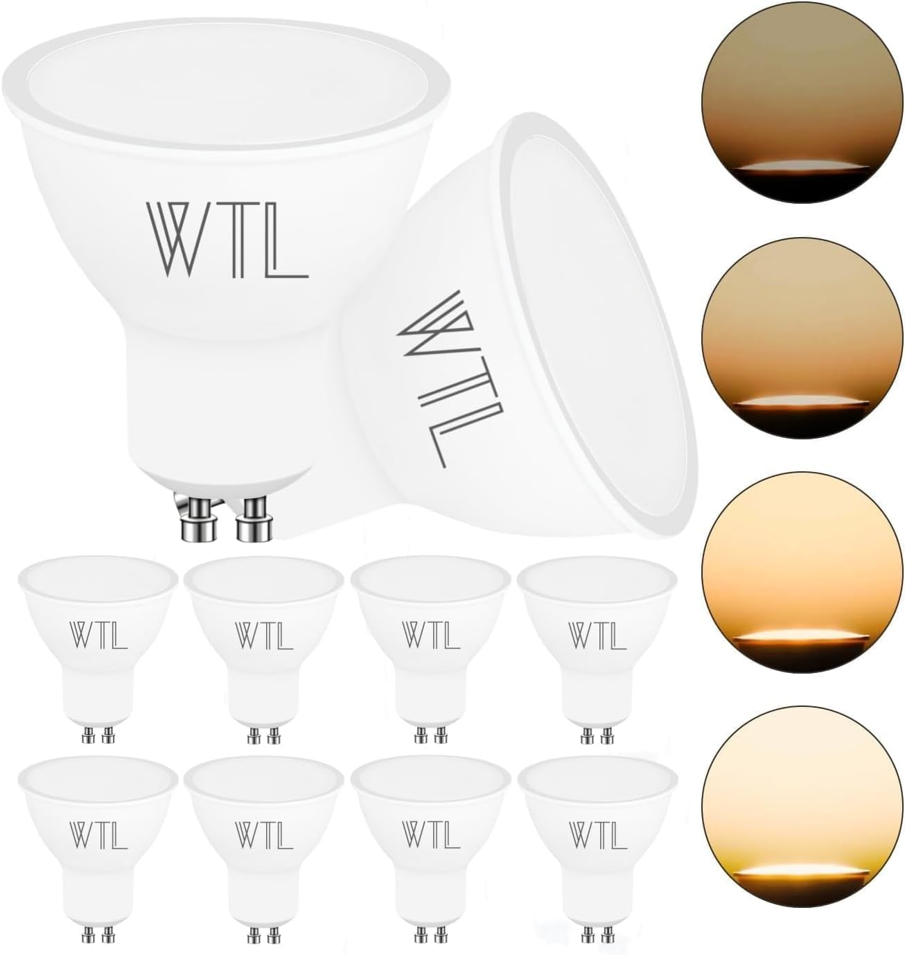 WTL GU10 LED Bulbs Dimmable, 7W 600LM GU10 LED Light Bulb Warm White 3000K, Equivalent to 70W Halogen Bulbs, 120&deg;Wide Beam Angle Energy Saving Light Bulbs, Pack of 10