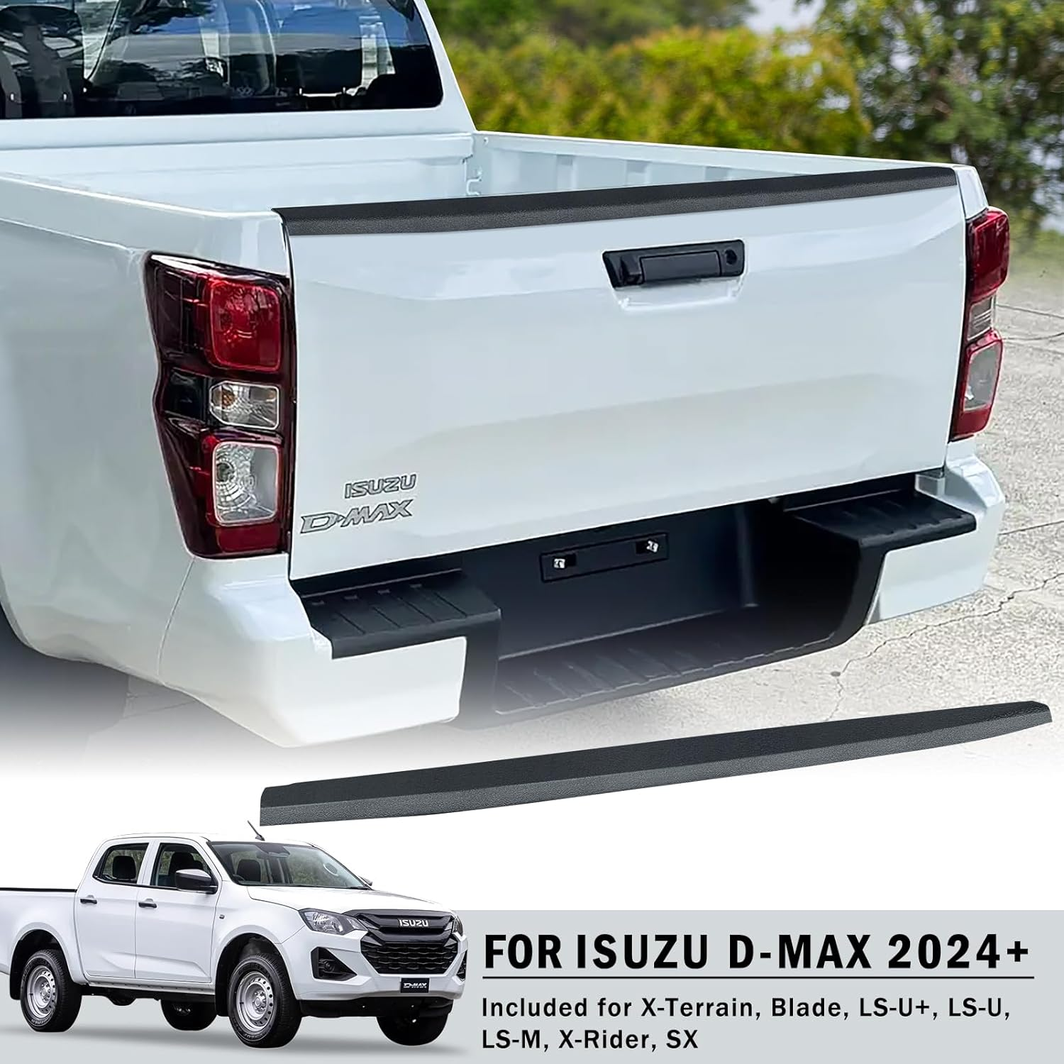 Tailgate Protector Cover for Isuzu DMAX Accessories 2024-Onwards Facelift X-Terrain X-Rider Blade LS-U LS-M SX, D-MAX Rear Tailgate Rail Guard Cap Trim Car Exterior Textured Matte Black image number 1